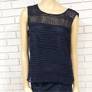 Cupcakes and Cashmere Navy Blue Geometric Crochet Lace Sleeveless Top |Sz  Large
